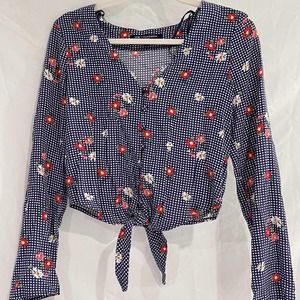 Floral tie front blouse